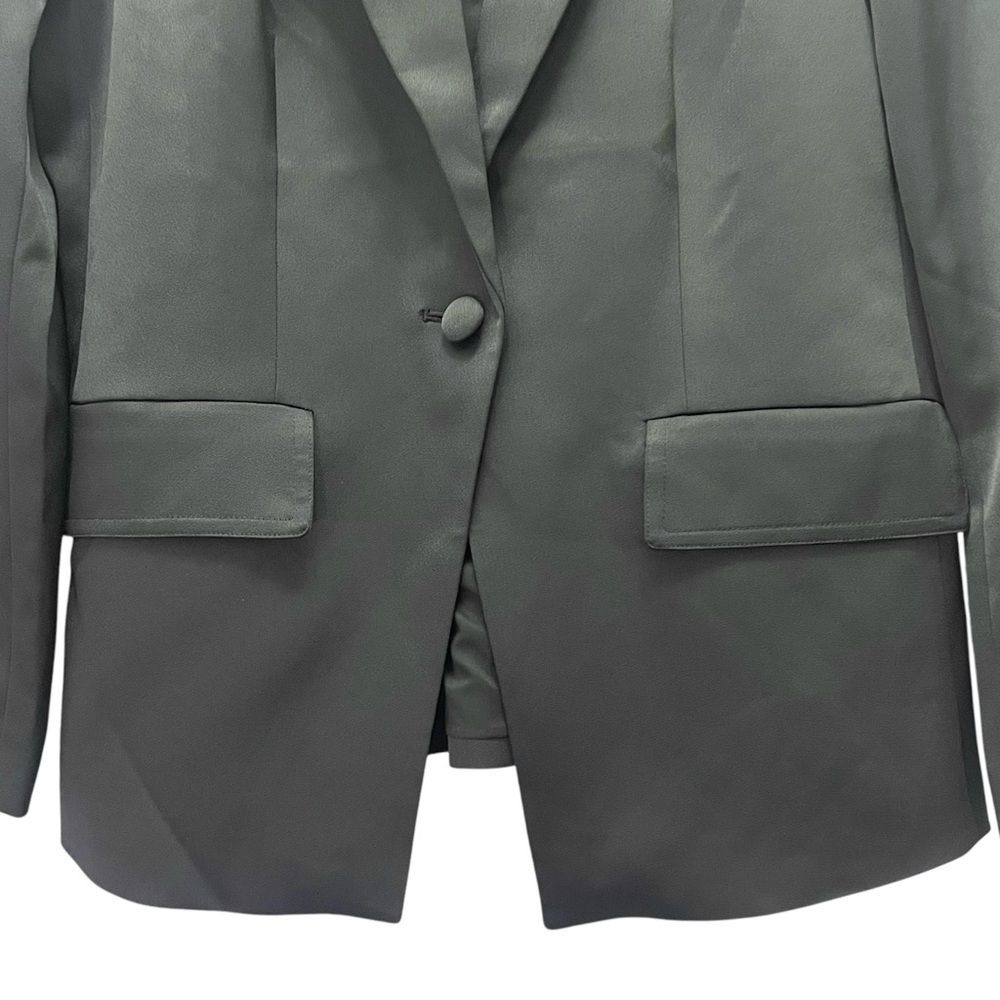 Chico’s Black Label Matte Black Satin Single Button Tuxedo Blazer Women’s Size 8 - Picture 4 of 13